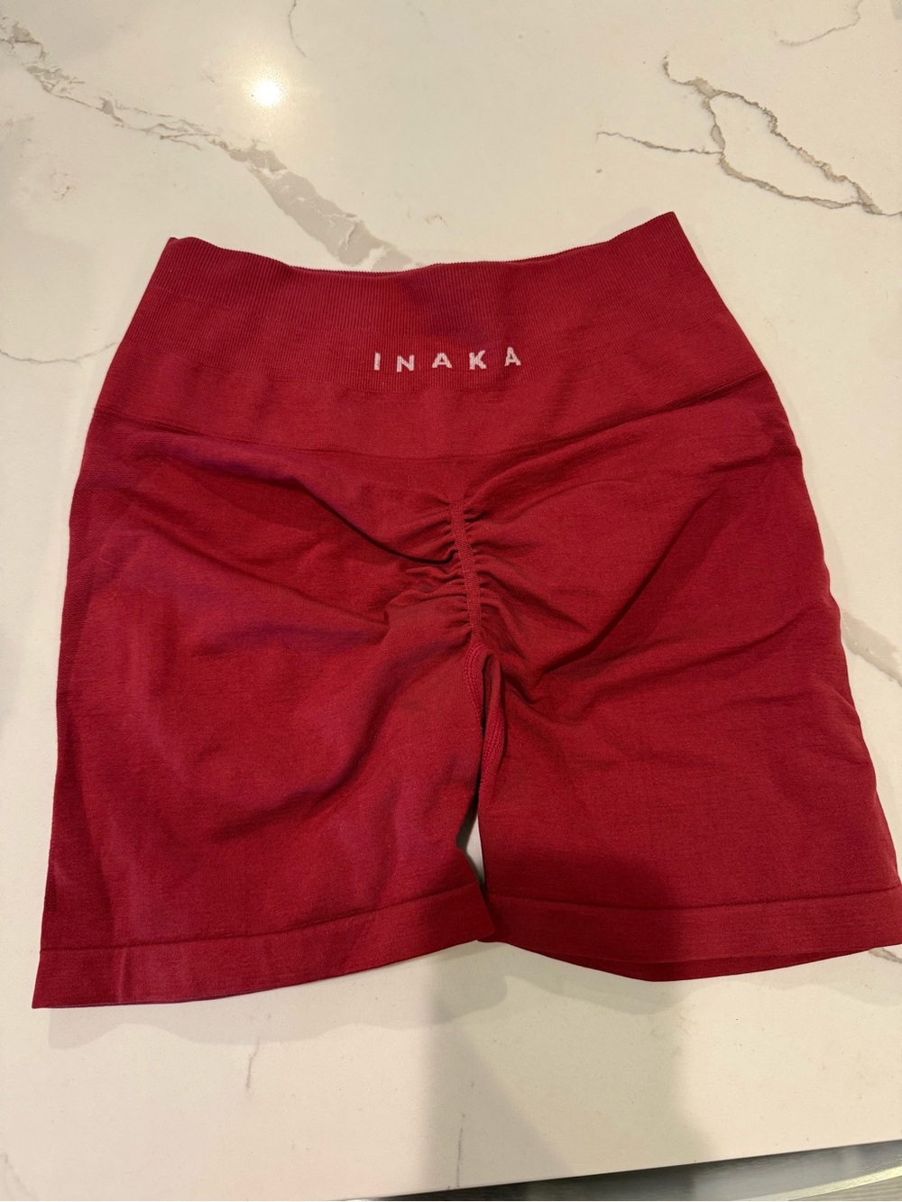Inaka Power Women's High-Waist Ruched Bike Shorts in Deep Red